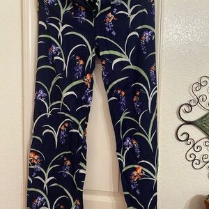 Maeve by Anthropologies Silk navy with a muted green botanicals print